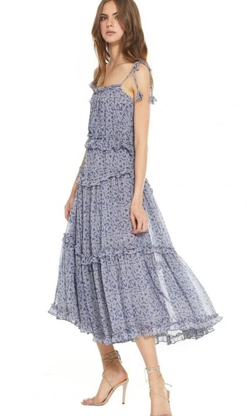 MISA Los Angeles Ryane Midi Dress Blue Vine Size XS